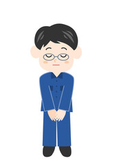 お辞儀をする男性作業員のイラスト