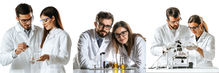 A Set of Dedicated Scientists Conducting Experiments in a High-Tech Lab Isolated on transparent Background