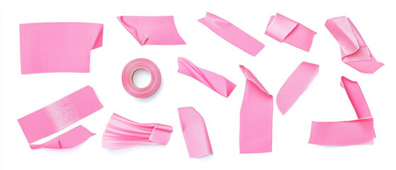 Fototapeta premium Pink adhesive sticky tapes set isolated on white background 