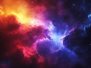 Naklejka premium Stunning Cosmic Nebula with Vibrant Swirling Clouds of Gas and Dust in Deep Space, Showcasing a Colorful Interstellar Phenomenon with Dazzling Stars