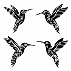 Fototapeta premium Set Of Hummingbird Silhouette Vector Illustration 