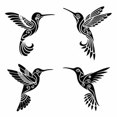 Fototapeta premium Set Of Hummingbird Silhouette Vector Illustration 