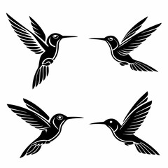 Fototapeta premium Set Of Hummingbird Silhouette Vector Illustration 