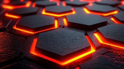 Glowing Hexagonal Surface with Cracks.