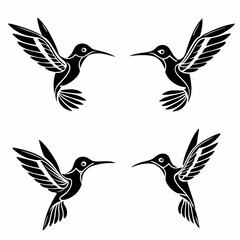 Fototapeta premium Set Of Hummingbird Silhouette Vector Illustration 