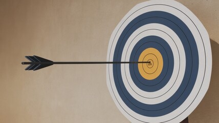 A close-up of a bullseye target with an arrow perfectly lodged in the center, showcasing precision and focus in aiming for success.