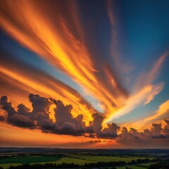 Fototapeta premium Fiery Sunset Clouds Spanning the Sky