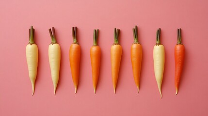 Vibrant Orange and Yellow Carrots on Pink Background Minimalist Food Photography