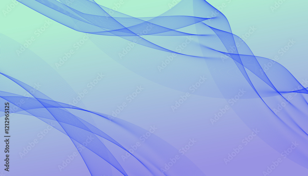 Fototapete elegant gradient abstract waves with fine blue wireframe curves on a soft cyan violet background for modern digital designs