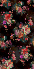 Elegant Floral Pattern with Vibrant Colors on Dark Background