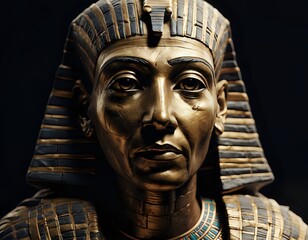 Golden Pharaoh Bust: Regal Egyptian Sculpture in Dramatic Light
