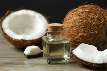 Bottle of coconut oil on the table