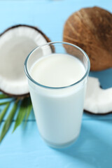 Glass of milk with coconuts on the table