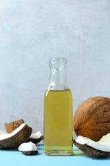 Bottle of coconut oil on the table