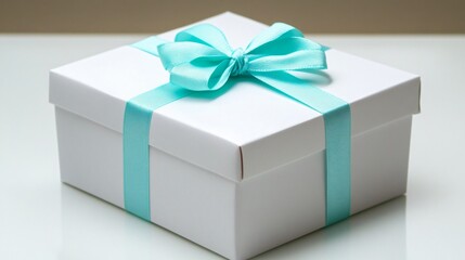 Obraz premium Elegant White Gift Box with Mint Green Ribbon Bow