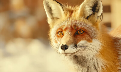 Fototapeta premium Majestic Red Fox in Natural Habitat Displaying Sharp Features and Rich Fur Under Winter Sunlight