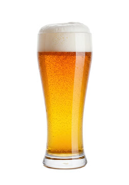 Tall beer glass with foam isolated on a white background,
