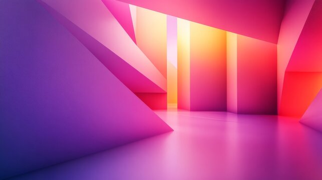 Abstract Geometric Room with Vibrant Pink and Orange Hues - Powered by Adobe