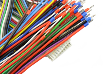 Electric copper stranded insulated mounting wires. Close-up. Soft focus. Transparent background in PNG.