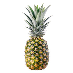 A whole pineapple with its spiky crown, against a white background.PNG