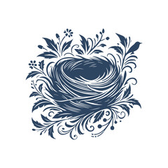 Bird's Nest Silhouette Design Template Illustration