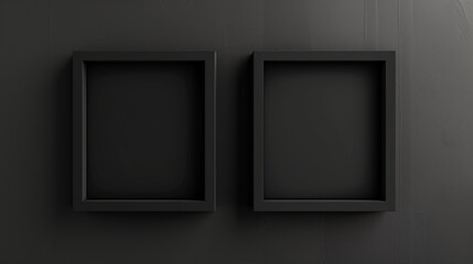 Black photo frame on wall. Square frame set. Blank pictures. Vector decoration element. 3D poster with shadow for presentations