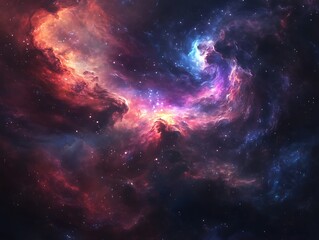 Obraz premium Stunning Cosmic Nebula with Vibrant Swirling Clouds of Gas and Dust in Deep Space, Showcasing a Colorful Interstellar Phenomenon with Dazzling Stars