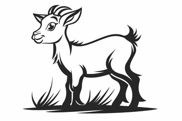 Fototapeta premium Cute cartoon goat illustration in black and white