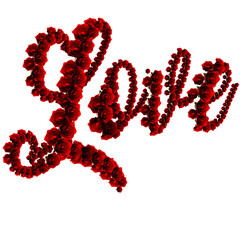 3d render rose love typography with transparent background
