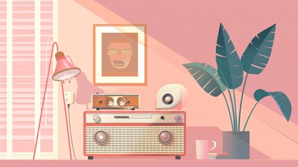 Obraz premium Vintage Aesthetic Portable Radio Flat Vector Illustration