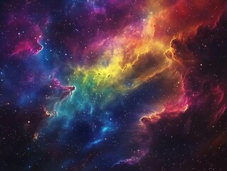 Fototapeta premium Stunning Cosmic Nebula with Vibrant Swirling Clouds of Gas and Dust in Deep Space, Showcasing a Colorful Interstellar Phenomenon with Dazzling Stars