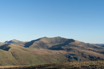 Stunning view of the west face of mount Snowdon, Yr Wyffa, in Snowdonia, Wales, UK.