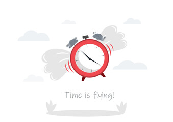 flying clock, deadline concept, time flying concept, management concept, flat vector illustration