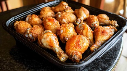 Fototapeta premium Crispy Golden Fried Chicken Drumsticks in Tray