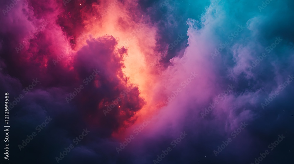 Wall mural vibrant nebula clouds and cosmic dust merging into an abstract background
