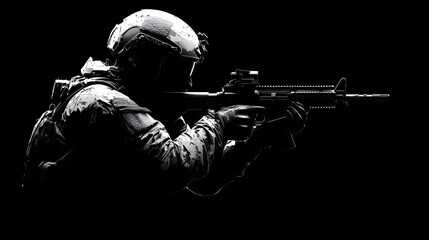 Minimalist FPS game icon isolated on a flat black background