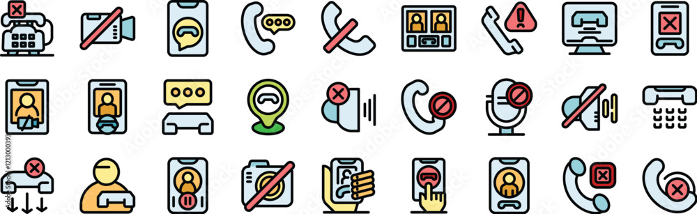 Poster colorful icons illustrate various methods of blocking communication, emphasizing the concept of avoi