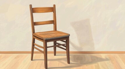 Wooden chair indoors, near wall, sunlight, simple background, home decor