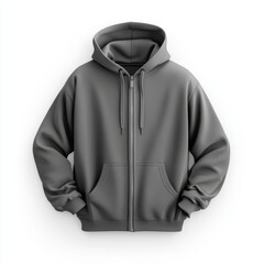 realistic high quality Grey zip hoodie mockup isolated 
