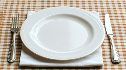 Empty Plate Setting on Gingham Tablecloth