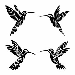 Fototapeta premium Hummingbird simple illustration silhouette set
