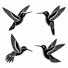 Fototapeta premium Hummingbird simple illustration silhouette set