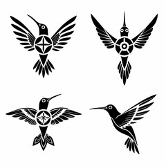 Obraz premium Hummingbird simple illustration silhouette set