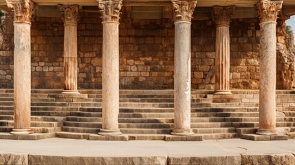 Obraz premium Exploring History: Architectural Columns of an Ancient Amphitheater in Turkey - A Journey through Archaeology and Architecture