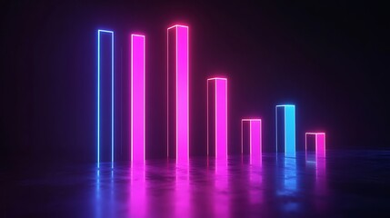Obraz premium Digital bar graph showcasing financial growth in neon futuristic tones
