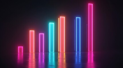 Futuristic neon bar graph illustrating financial trends with glowing colors