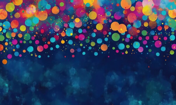 Colorful abstract background with vibrant circles and dots, featuring a blend of blue and multicolored hues, perfect for artistic designs and digital art