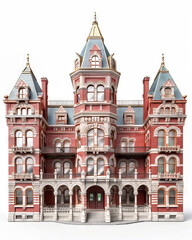 Obraz premium A cozy suburban duplex with a clean brick facade, white-framed windows, and a shared front yard