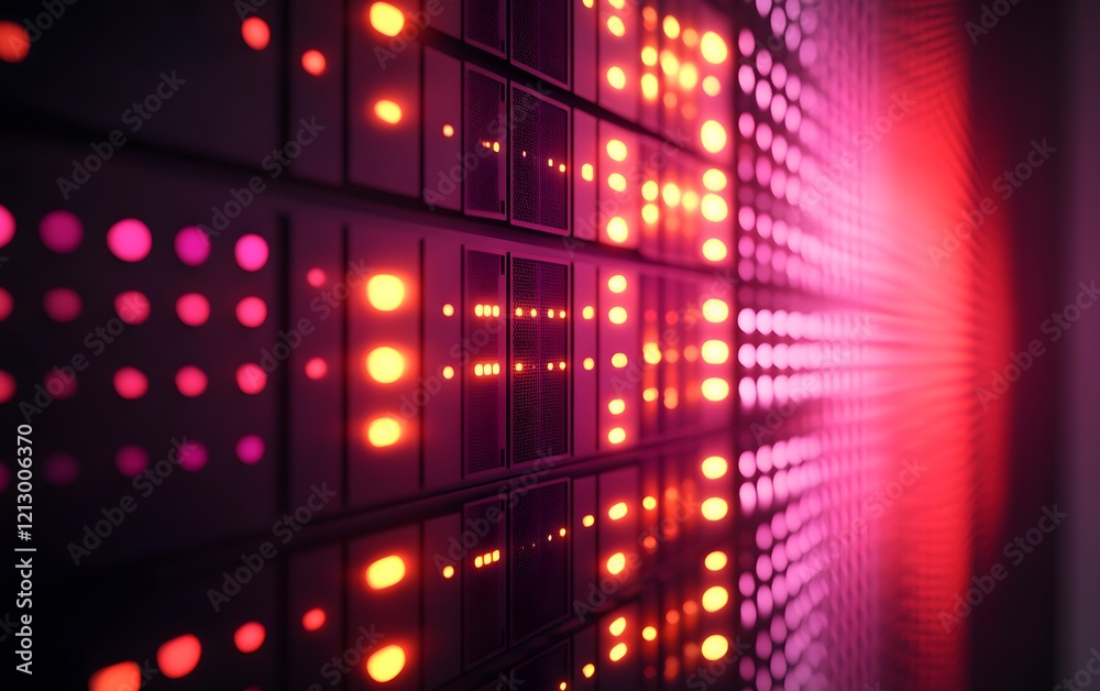 Poster a vibrant display of light patterns creating a dynamic visual effect. the colorful dots illuminate t