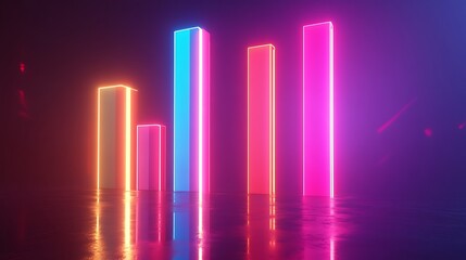 Futuristic bar graph illustrating financial growth with glowing neon lights